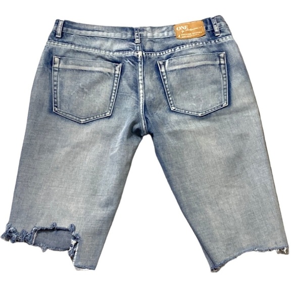 One Teaspoon Distressed Blue Trucker Shorts Size 30 - Picture 2 of 9